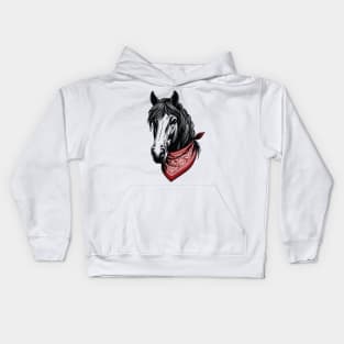 Horse with Red Bandana - Equestrian Horse Riding Graphic Kids Hoodie